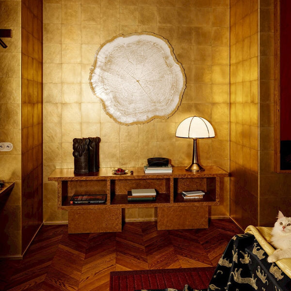 Arbo Gold mirror, 80th anniversary limited edition with gold sculptural frame, made in Belgium