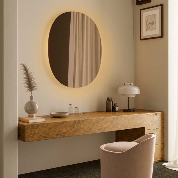 Brio Bronze medium mirror, 106cm oval design, handcrafted in Belgium by Deknudt Mirrors