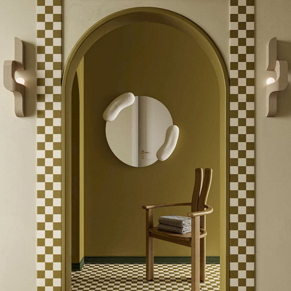 Calco White round mirror, 73cm sculptural white frame, Belgian-made by Deknudt Mirrors
