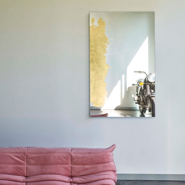 Ornato rectangular gold mirror, 130cm hand-applied gold leaf, handcrafted in Belgium by Deknudt