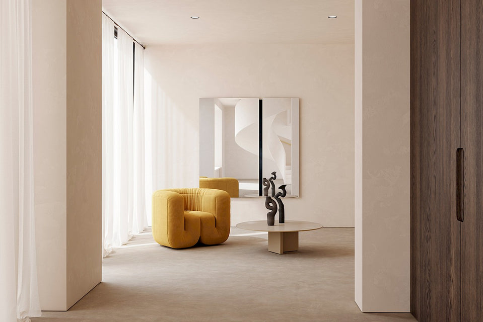 Luna Rect Black mirror by Deknudt Mirrors in a minimalist living room