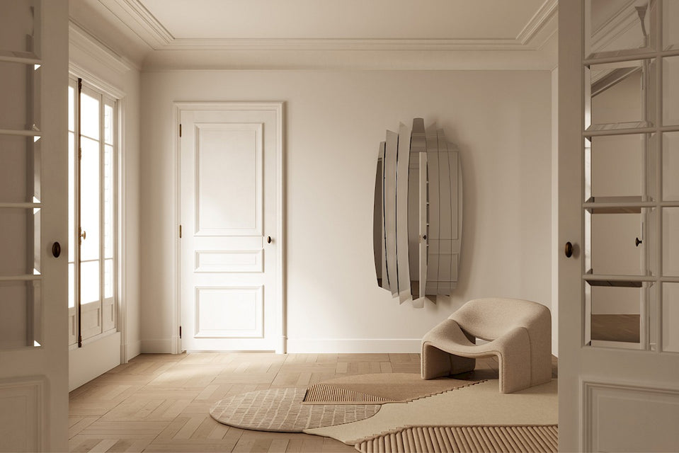 Tutti XL mirror by Deknudt Mirrors in a classic Parisian style hallway