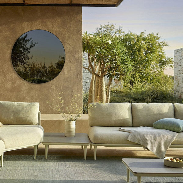 Hoop Outdoor Black mirror, 105cm weatherproof round design, Belgian-made by Deknudt Mirrors