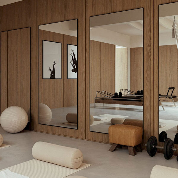 Lucka Clear Black mirror with satin aluminium frame, handcrafted in Belgium by Deknudt Mirrors