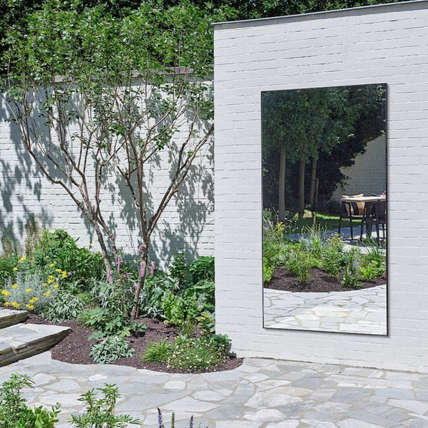 Lucka Dark Outdoor mirror with clear weatherproof finish, handcrafted in Belgium by Deknudt