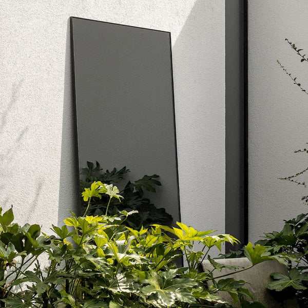 Lucka Dark Outdoor mirror with dark tint weatherproof finish, Belgian-made by Deknudt Mirrors