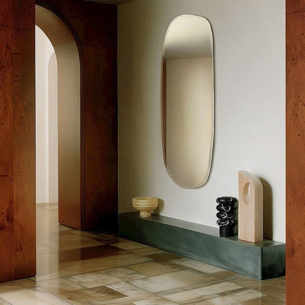Pure hall mirror, 150cm organic shape with bevelled edge, Belgian-made by Deknudt Mirrors