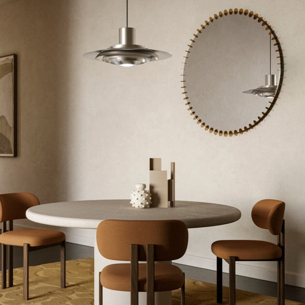 Ray Gold mirror with geometric disc frame, handcrafted in Belgium by Deknudt Mirrors
