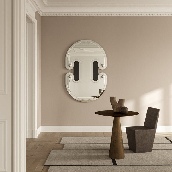 Satellite Silver mirror, 150cm cosmic orbiting design, handcrafted in Belgium by Deknudt Mirrors