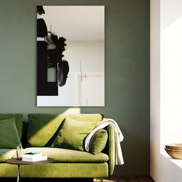 Connect II mirror, 150cm abstract translucent design, Belgian designer wall mirror by Deknudt