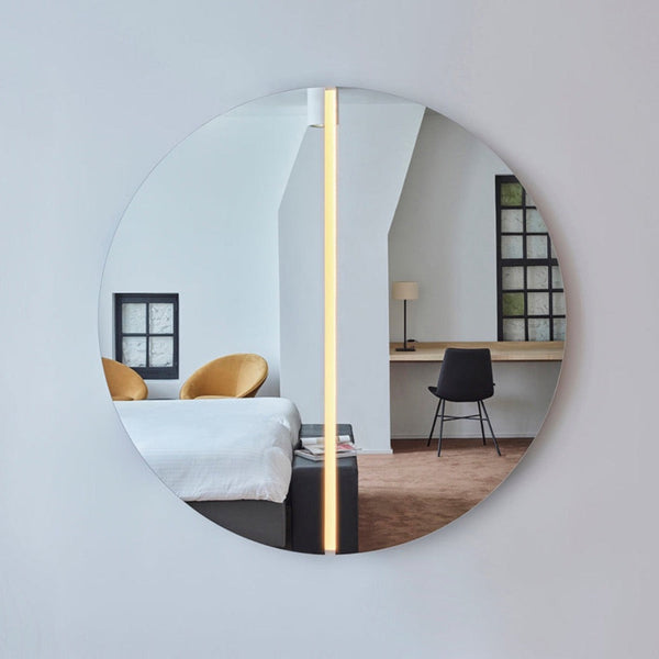 Luna Light round mirror, 150cm semi-moon design with light strip, Belgian-made by Deknudt Mirrors